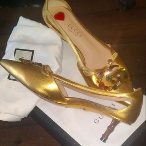 Easter Sale ..Gold Gucci with Bamboo  heel with rich Gems...size 37